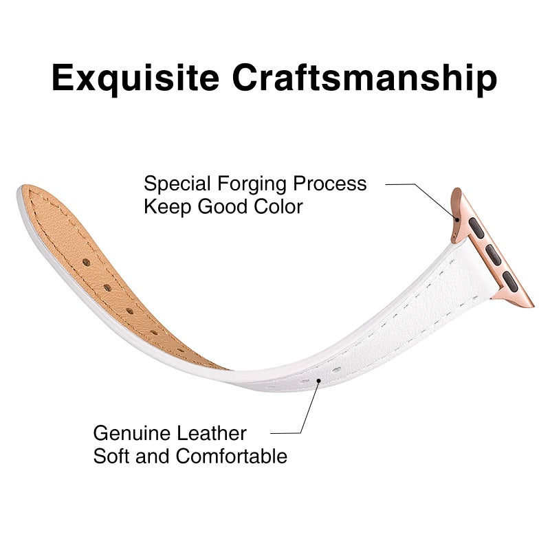 STIROLL Slim Leather Bands Compatible with Apple Watch Band 38mm 40mm 41mm 42mm(Series 11 10), Top Grain Leather Watch Thin Wristband for iWatch SE 9 8 7 6 5 4 3 2 1 (White Rose Gold) - Image 3